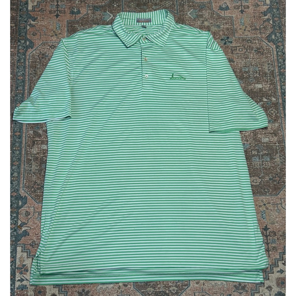 Peter Millar Summer Comfort Polo Shirt Mens‎ XL Green White Striped Mountaintop